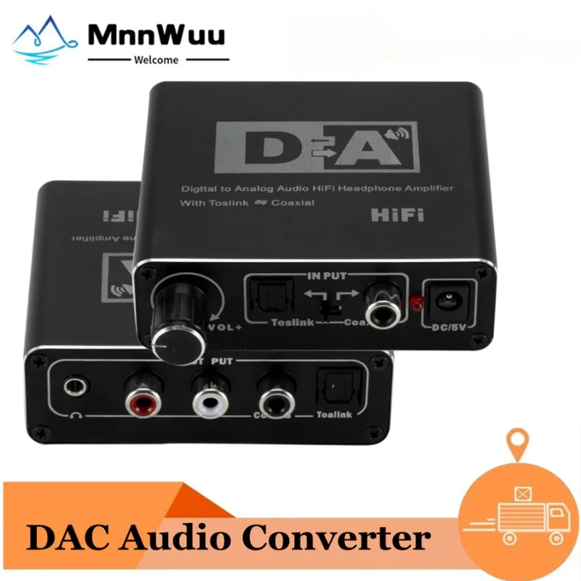 DAC Converter Digital To Analog Audio Converter RCA Portable 3.5mm Headphone Amplifier Toslink Optical Coaxial Output 24 Dit