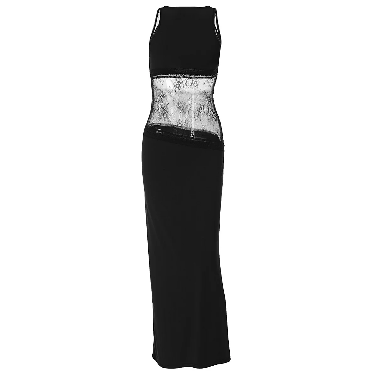 Kliou Mesh Patchwork Vrouwen Maxi Jurken Sexy Sheer Mouwloze O-hals Skinny Vestidos Vrouwelijke Elegante Trend Banket Avondjurk