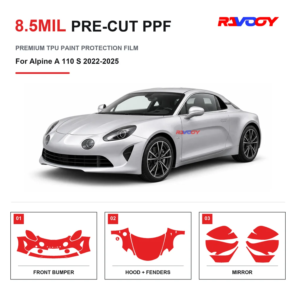 Precut PPF For Alpine A 110 S 2022-2025 8.5mil TPU Clear Paint Protection Film Self Healing Hydrophobic UV Stone Chip Guard