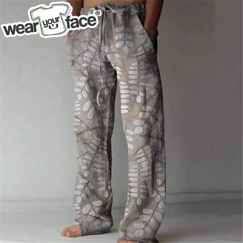 

Geometry Pattern Leaves Full Length Wide Leg Pants 3D All Over Print Hipster Fashion Streetwear Casual Sweatpants Men Clothing