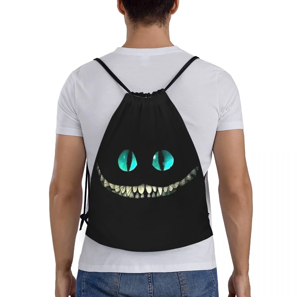 Custom Cheshire Cat Face Drawstring Rugzak Tassen Mannen Vrouwen Lichtgewicht Alice In Wonderland Gym Sport Sackpack Zakken