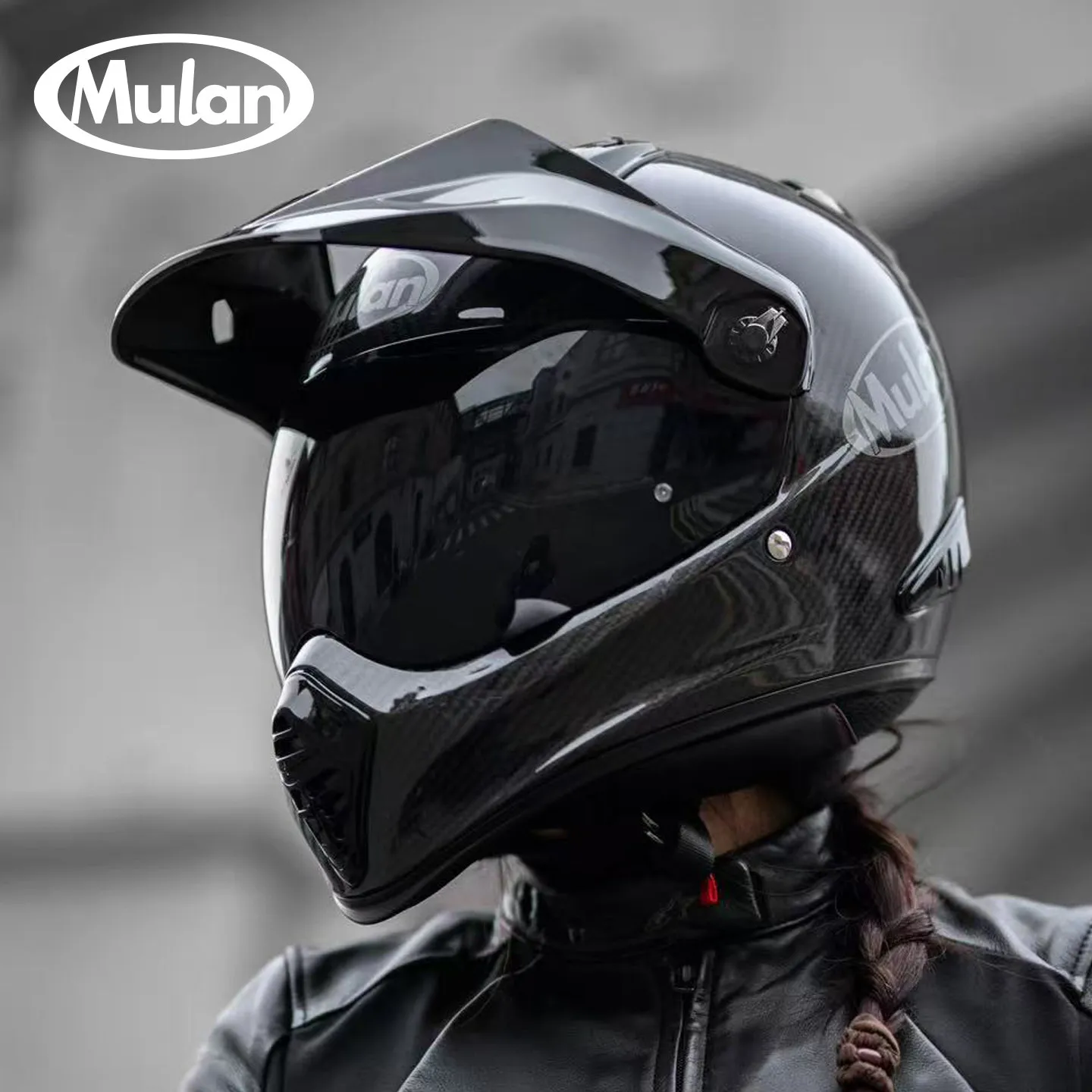 

Mulan Luyou II Carbon Fiber ADV Motorcycle Helmet Large Size Full Face Dual Visor All Season Off Road Touring Rally Casque Moto