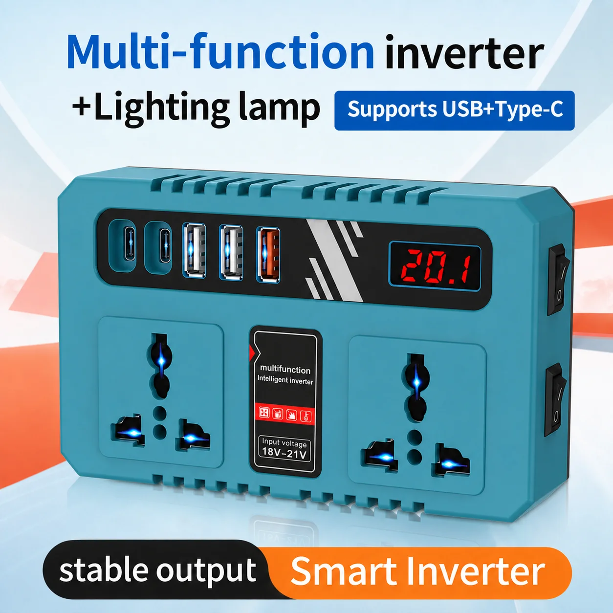 150W Lithium Battery Converter Outdoor Power Bank, DC21V To 220V Converter With Dual USB Ports For Makita Battery Pin