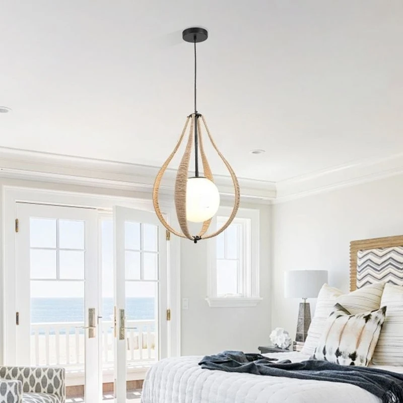 New American Country Handmade Rope Pendant Light Industrial Style Dining Room Bedroom Study Lamp