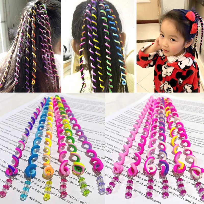 6pcs/lot Rainbow Color Cute Girl Curler Hair Braid Hair Styling Tools Hair Roller Braid Maintenance The Princess Hair Accessory
