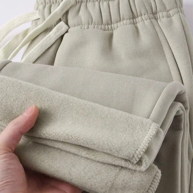 

Men's Fce Lined Straight Leg Sweatpants Elastic Waist Cord Dstring Casual Trousers Color Spor Loose Fit