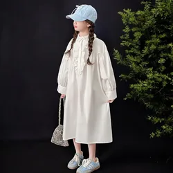 Baby Girls Party Dresses Long Sleeve White Floral Dresses Kids Clothes Autumn Spring  Holidays Beach Clothes 4 7 8 9 10 12 Years