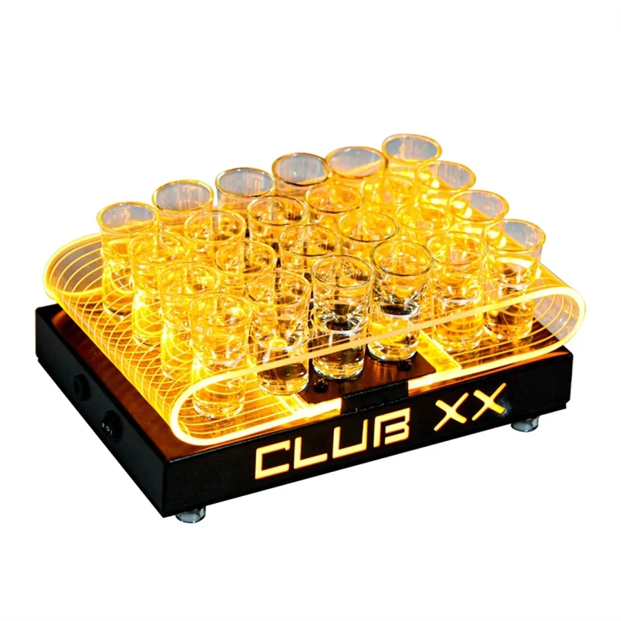 Party Custom Luminous Laser Cutting Pattern LED Shot Glass Serving Tray Lighted Drinking Cups Holder Service Tray For Nightclub