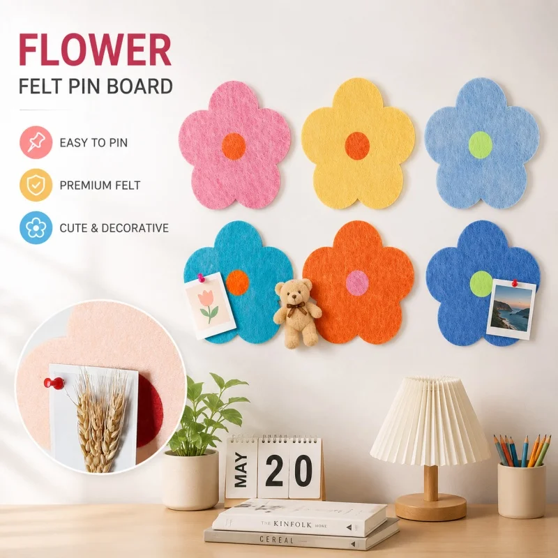 Punch‑Free Flower‑Shaped Wall Stickers Hook and Loop Felt Board Removable Acoustic Panel for Dorm Bedroom Wall Photo Decoration