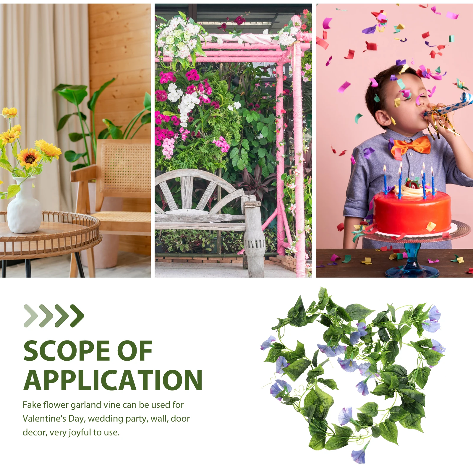 

Artificial Morning Glory Silk Flowers Wreath Garland Decor Realistic Home Garden Balcony Modern Elegant Photography
