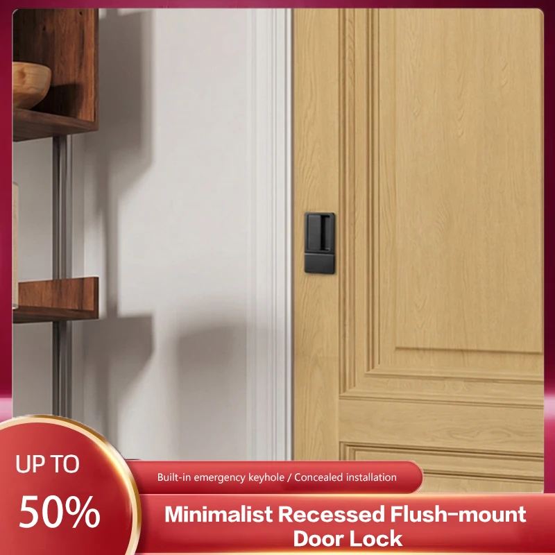Modern Minimalist Recessed Interior Door Lock Magnetic Ultra Silent Slim Flush Mount For Bedroom Wood Door Without Handle 280
