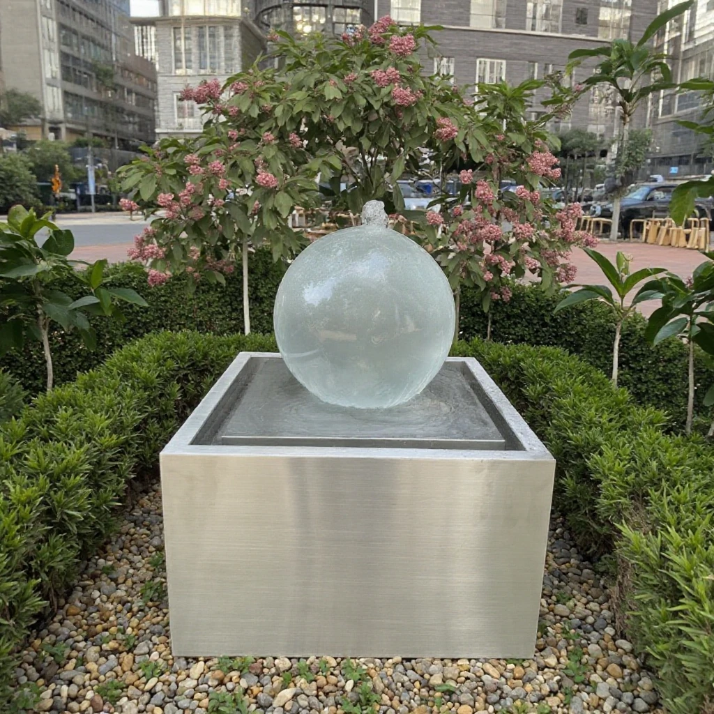 Popular Garden Decor Sculpture Acrylic Ball Fountain Waterfall Sphere Water Fountain with LED Light for Backyard Patio