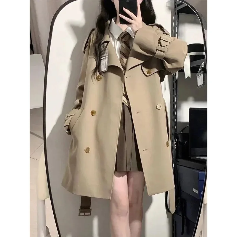 

Spring Autumn New Korean Mid Length Trench Coat Women Double Breasted Loose Casual Coat Overcoat Windbreaker Female Outerwear