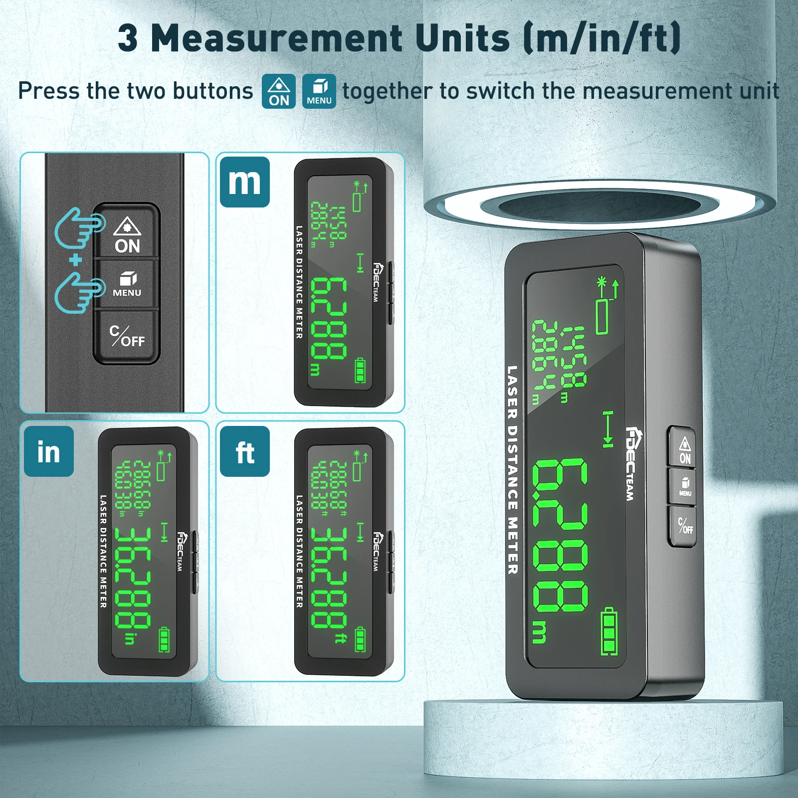 Decteam MN50 Laser Rangefinder 165Feet/50M Laser Distance Meter Measurement Tools with LCD Multiple Angle Distance Area Volume