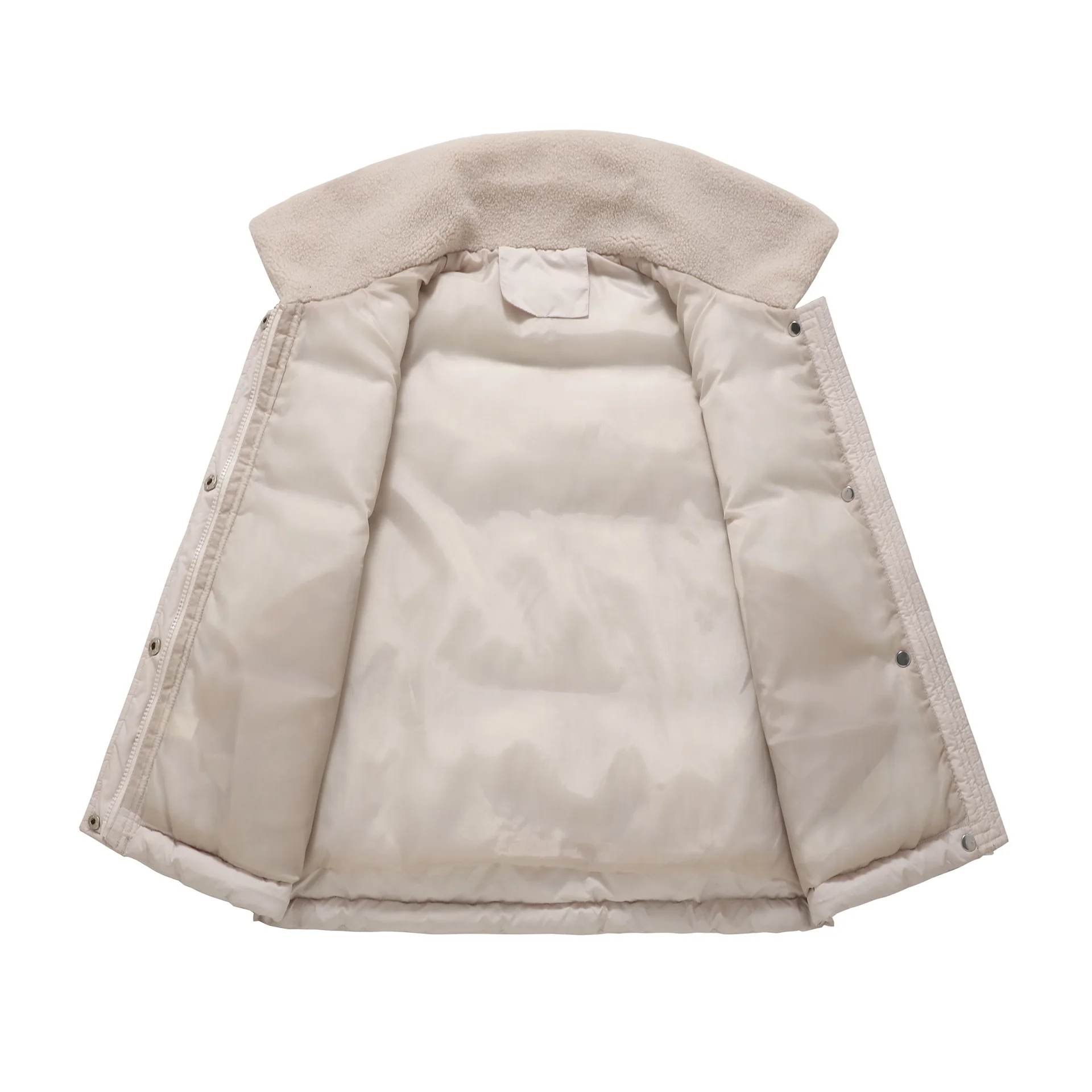 Women Parkas Vest Sleeveless Oversize Coats Solid Wool Turn Down Collar Drawstring Hem Zipper Thick Loose Casual 2025 Winter