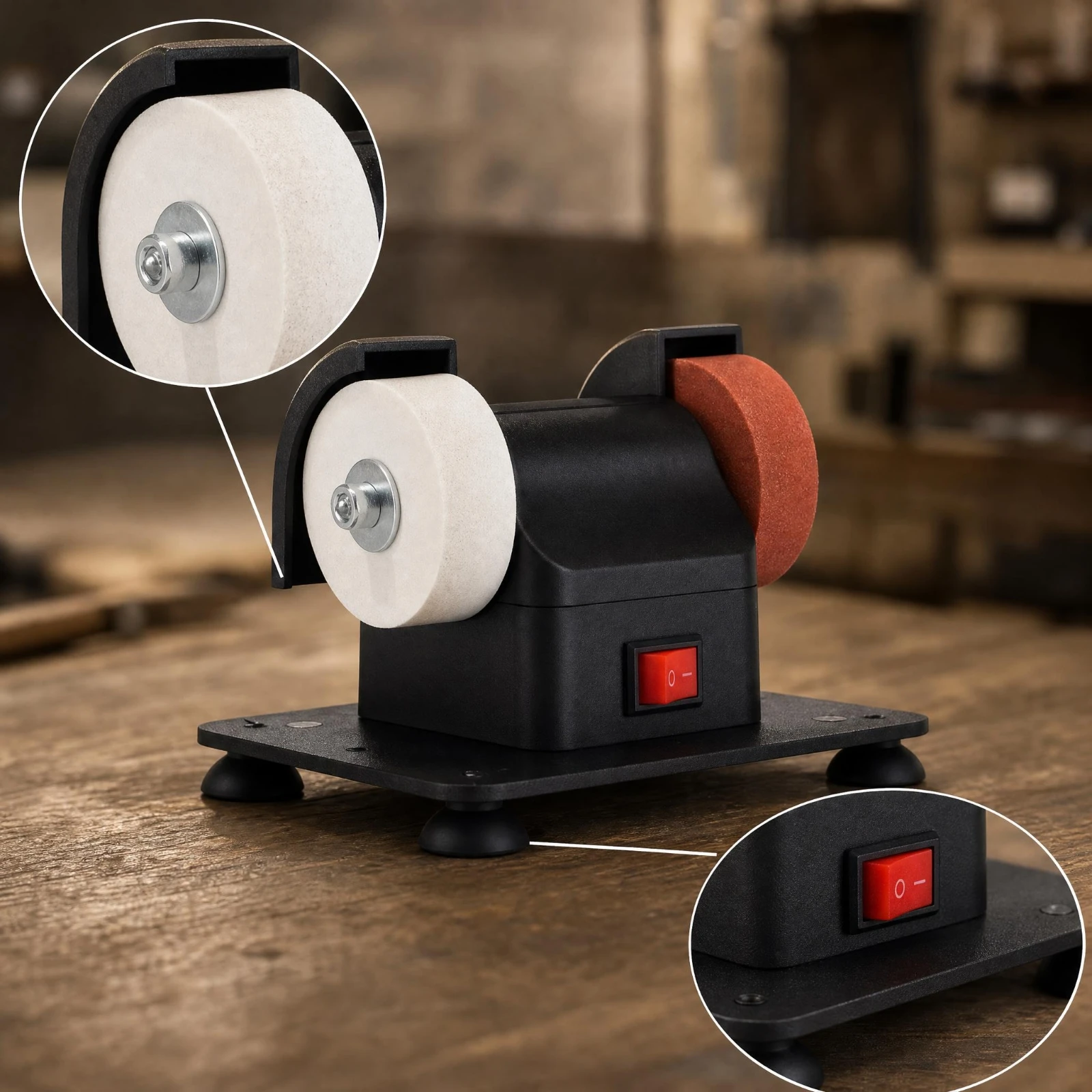 Adjustable-Speed Mini Benchtop Grinding Wheel Machine | space-saving-Saving Design Bench Grind with Two Wheels for Home Workshop
