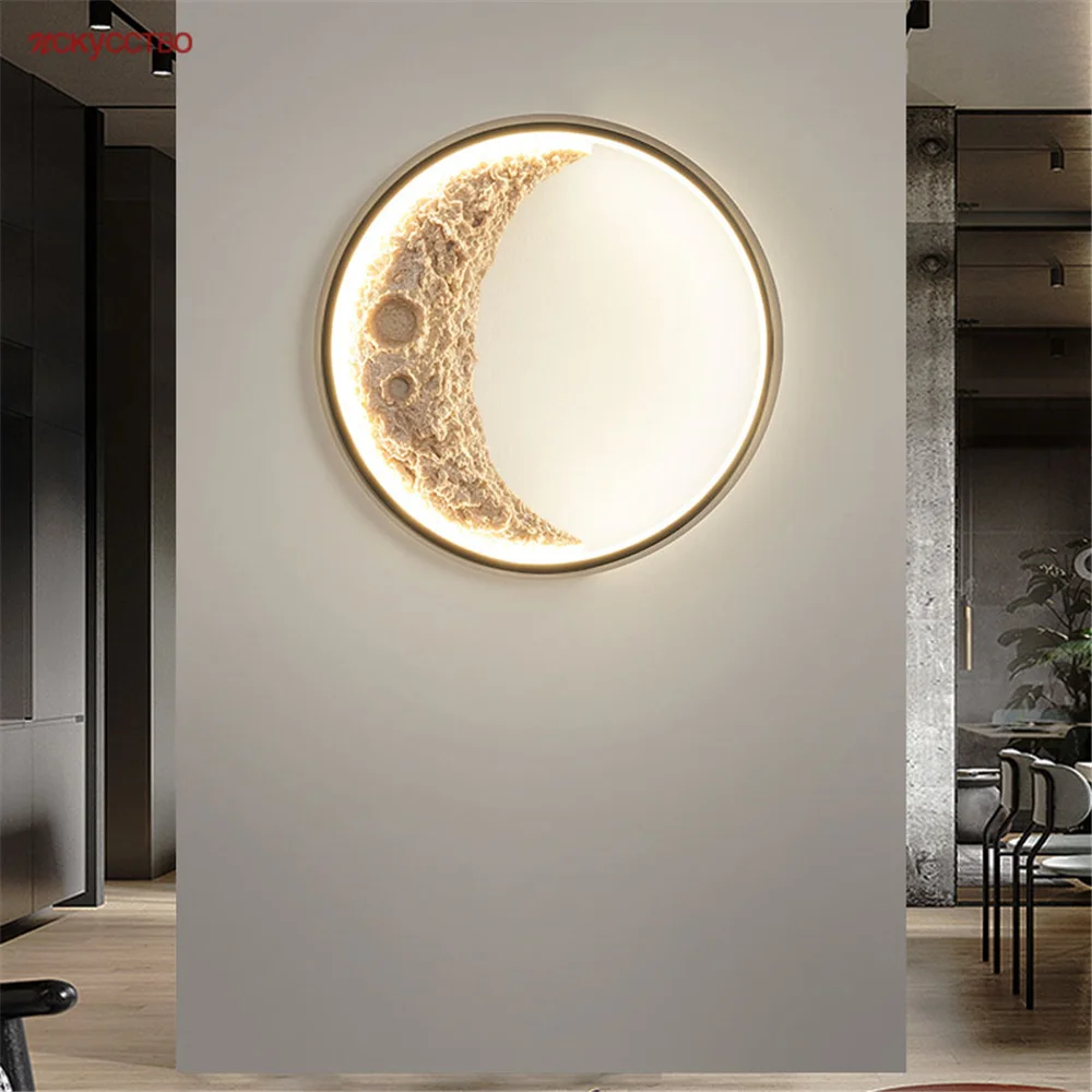 Postmodern Abstract Art Moon 60 80 Cm Round Led Wall Lamp For Courtyard Corridor Aisle House Decoration Sconce Light Fixtures