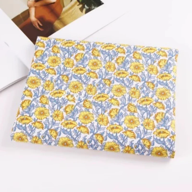 

Yellow small floral print long-fiber cotton pure cotton fabric shirt dress cheongsam spring/summer clothing DIY handmade fabric