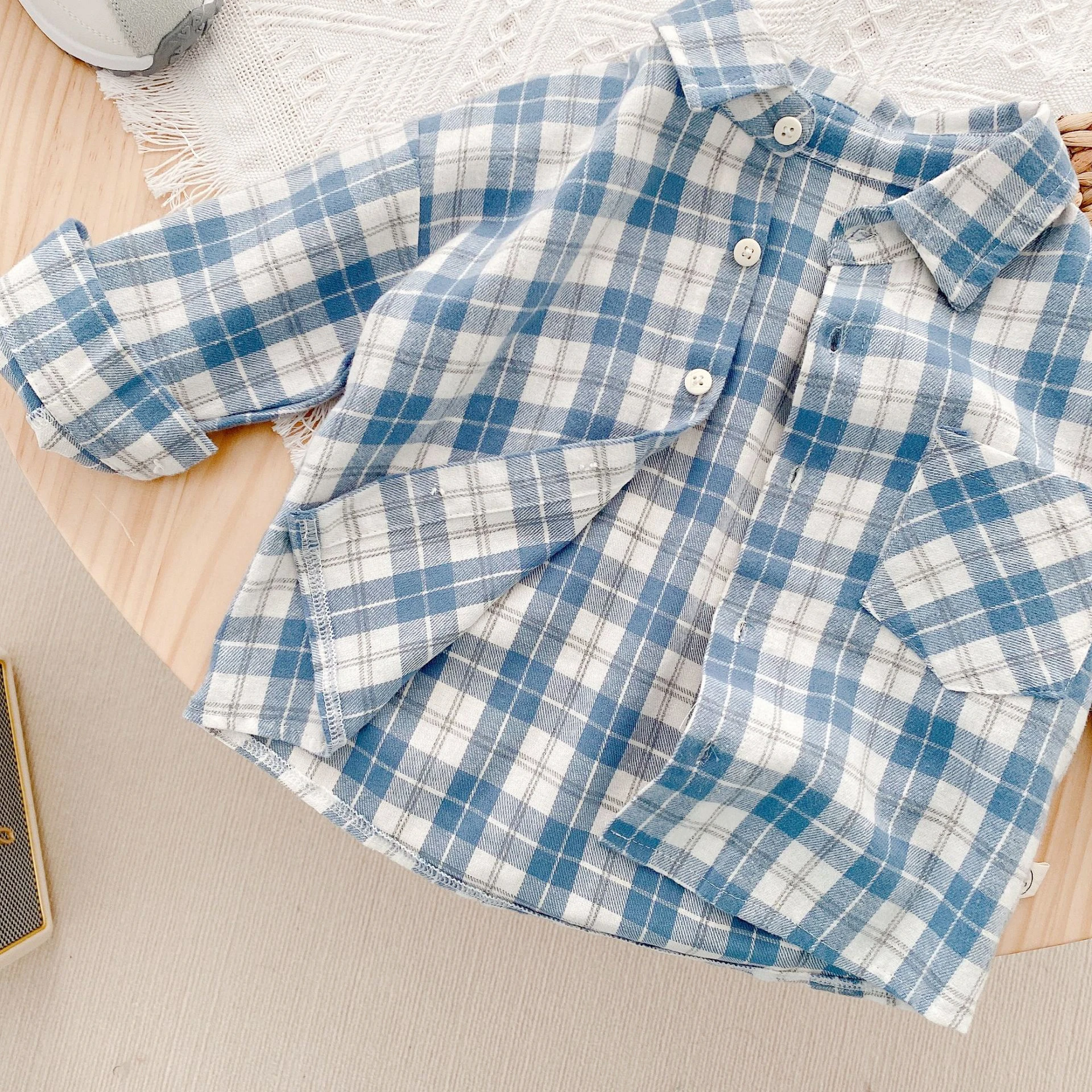 IENENS Kids Shirt Clothes Spring Thin Blouses Clothing Infant Boy Plaid Cotton Tops 1 2 3 4 Years Kids Long Sleeves Shirt