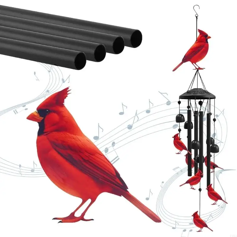   Handcrafted Outdoor Metal Wind Chimes Featuring 6 Red Birds And Harmonious Sound