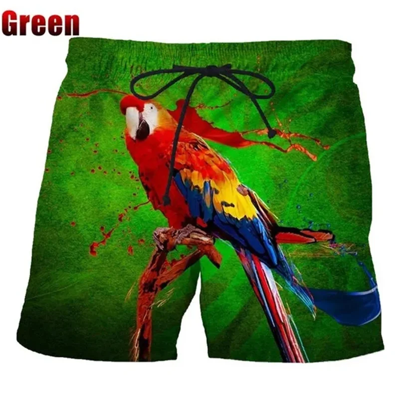 Fashion Macaw Parrot Beach Shorts Men Cool 3D Printed Macaws Palm Flowers Board Shorts Swimsuit Swim Trunks Funny Kid Ice Shorts