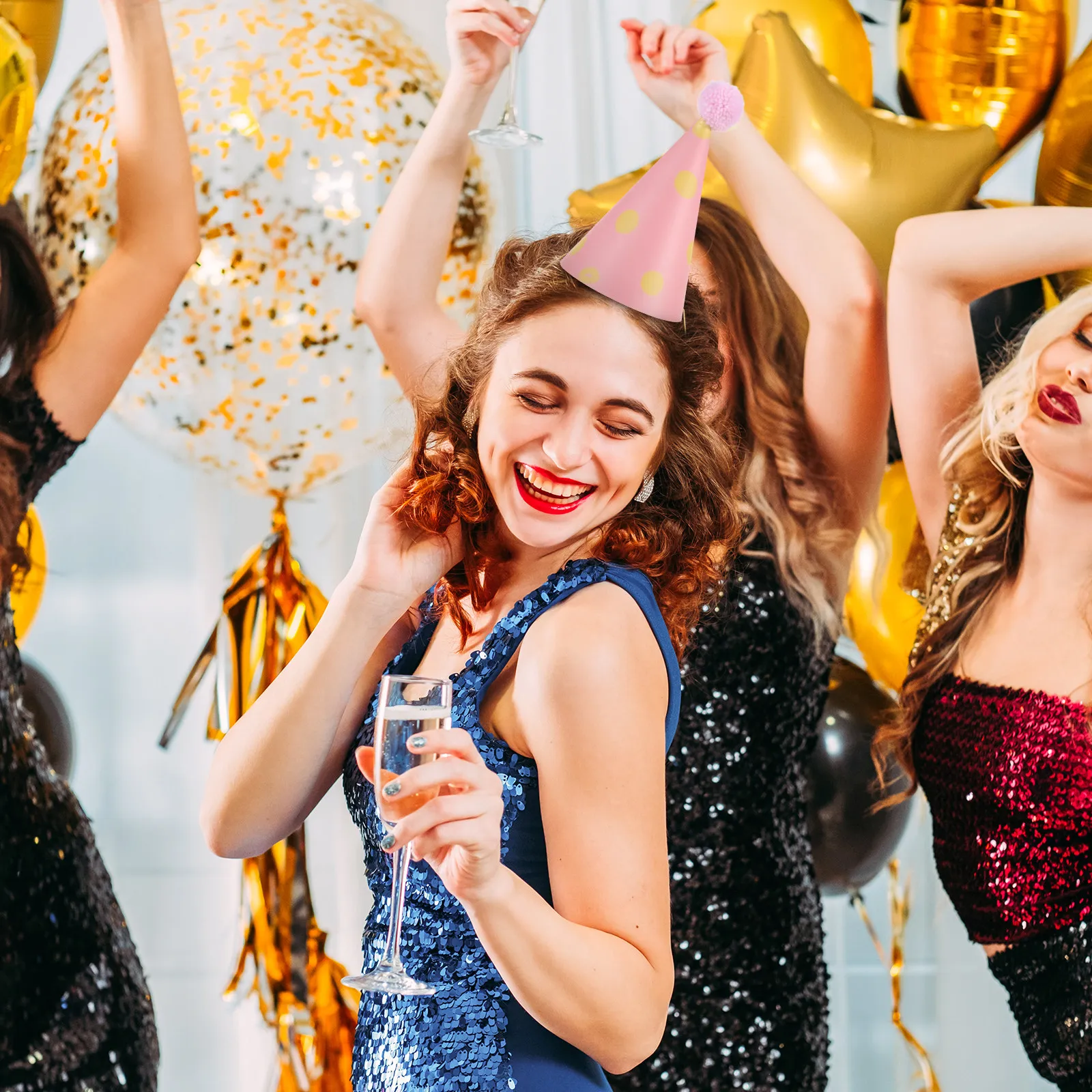 

16 шт. бумажных конусных колпаков с узорами и помпонами для дня рождения, праздников, карнавалов, веселые украшения для вечеринок