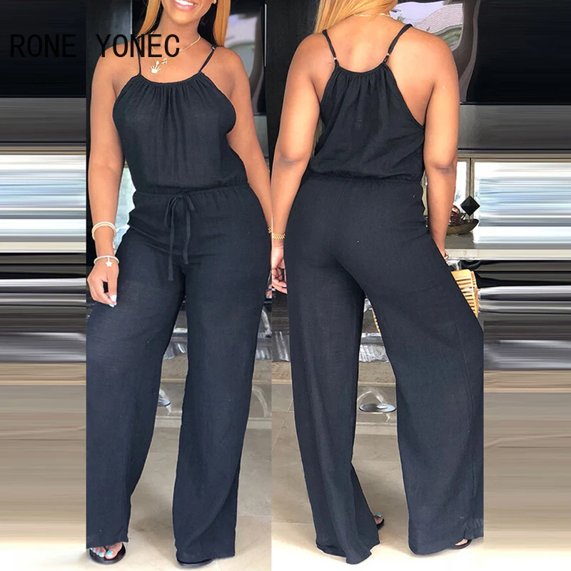 

Women Solid Elegant Sexy Spaghetti Straps Drawstring Casual Sexy Loose Jumpsuit