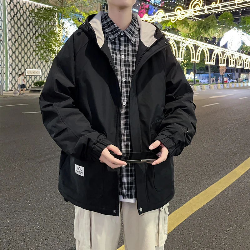 

Winter Thiened Men's Jaet Youth Casual Warmth-Friendly Fce-Lined Loose Fit Polyester Fabric Hooded Zipper Closure