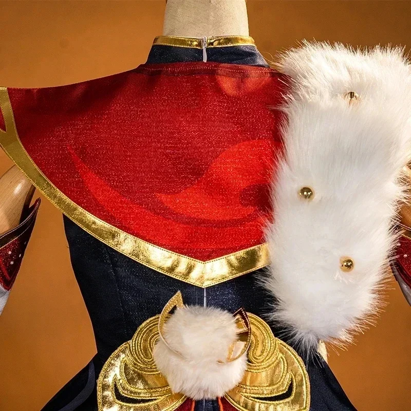 LOL-Costume de Cosplay Gwen Mythmaker, Perruque, Bottes, Robe de Jeu, Ensemble Complet Rouge, Tenue de ixpour Femme