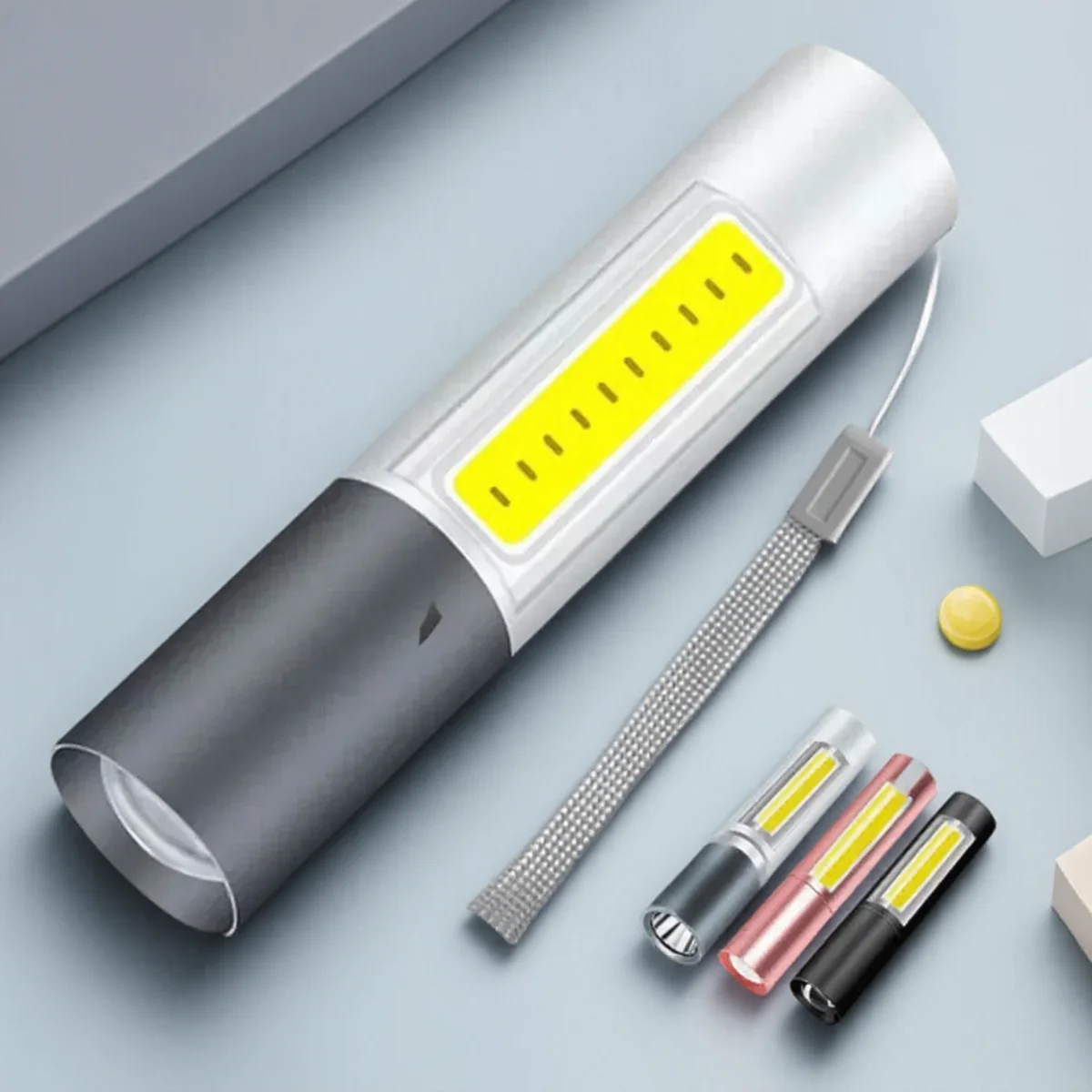 

Портативный уличный мини-светодиодный фонарик, перезаряжаемый через USB, водонепроницаемый, масштабируемый, 3 режима, фонарик, защитный светильник