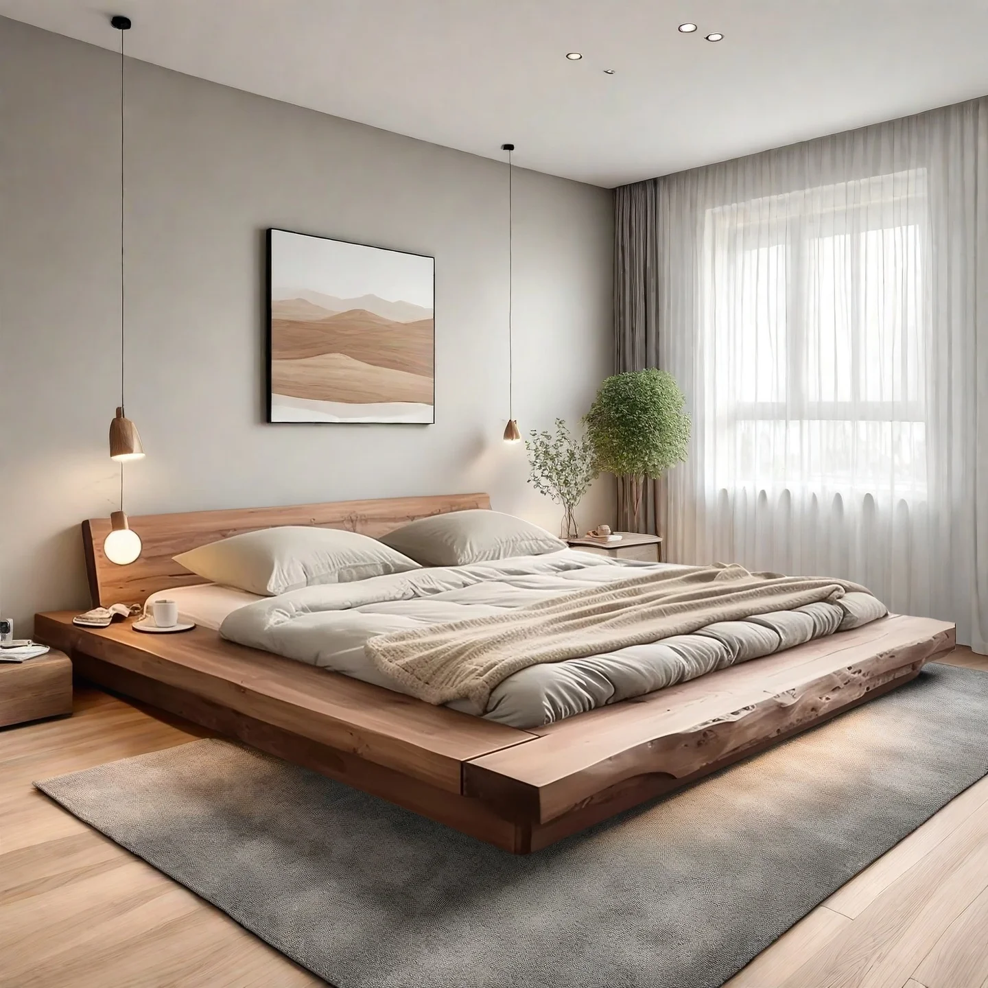 Möbel: Massivholz-Queensize-Bett im chinesischen antiken Stil, Homestay-Hotel-Doppelbett, Naturholzrand, chinesisches Bodenbett