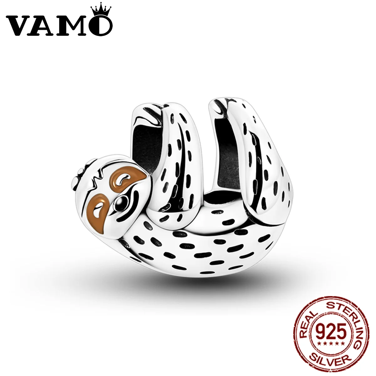 VAMO 100% 925 Sterling Silver Relaxed Sloth Charms Bead Cute Bradypod Pendant Fit Original Bracelet DIY Marking Gift