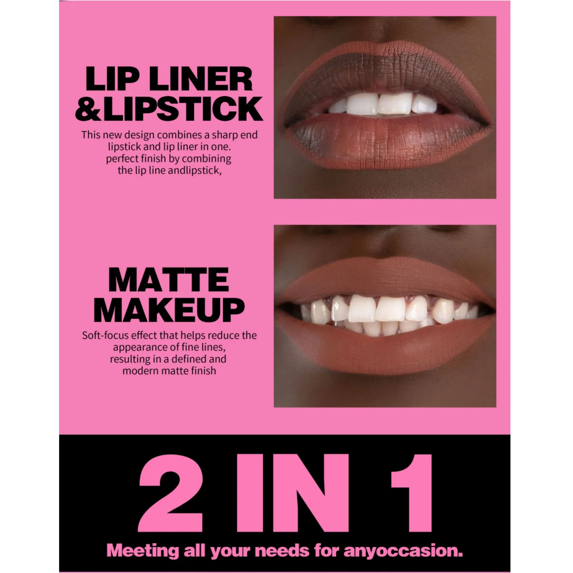 Matita per labbra con gradiente affusolato Penna per rossetto in velluto marrone opaco Impermeabile Non appiccicoso Contouring Tinta Lipliner Pastello Trucco labbra