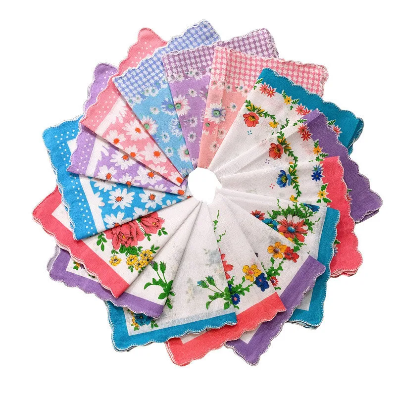 6Pcs/Pack 30x30cm Square 100% Cotton Thin Flower Lace Women Pocket Portable Absorbent Retro Handkerchief