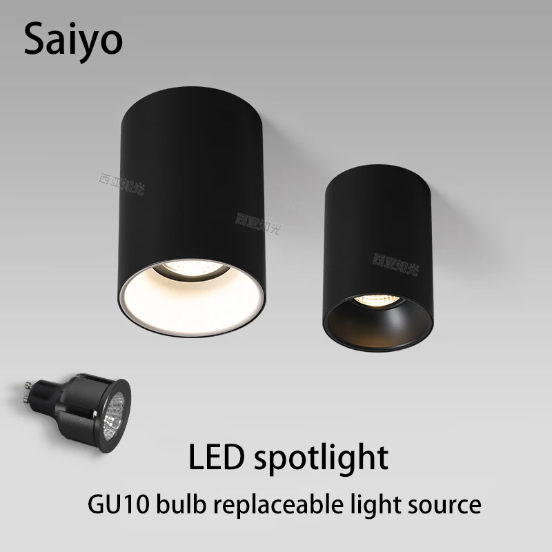 交換可能な光源gu10電球ledスポットライト表面実装型スポットライトアンチグレアアルミホワイトブラックcobフォコ110v-220v