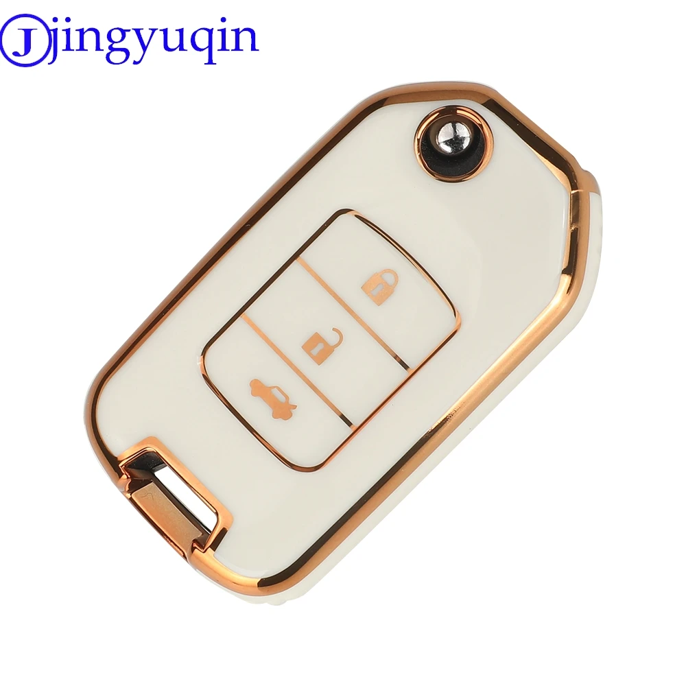 Jingyuqin 3 Tombol Kedatangan TPU Kunci Mobil Shell Case Fob untuk Honda Civic City Fit HR-V XR-V Lipat Flip Auto Mobil Penutup Kunci