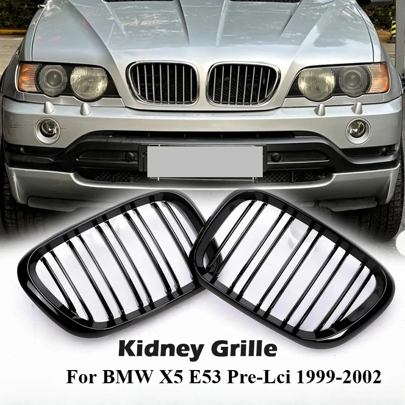 Gloss Matte Black Carbon M Style Grill For BMW X5 E53 Kidney Grille Double Single Slat Pre-Facelift Pre-Lci 1999 2000 2001 2002
