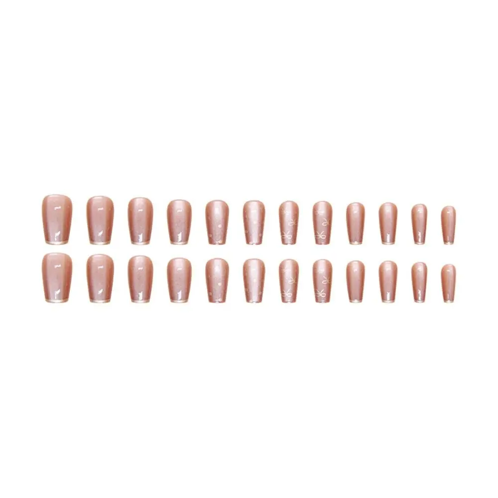 24pcs Long Ballerina Fake Nails French Butterfly Cat Eye False Nails Full Cover Press on Nails DIY Detachable