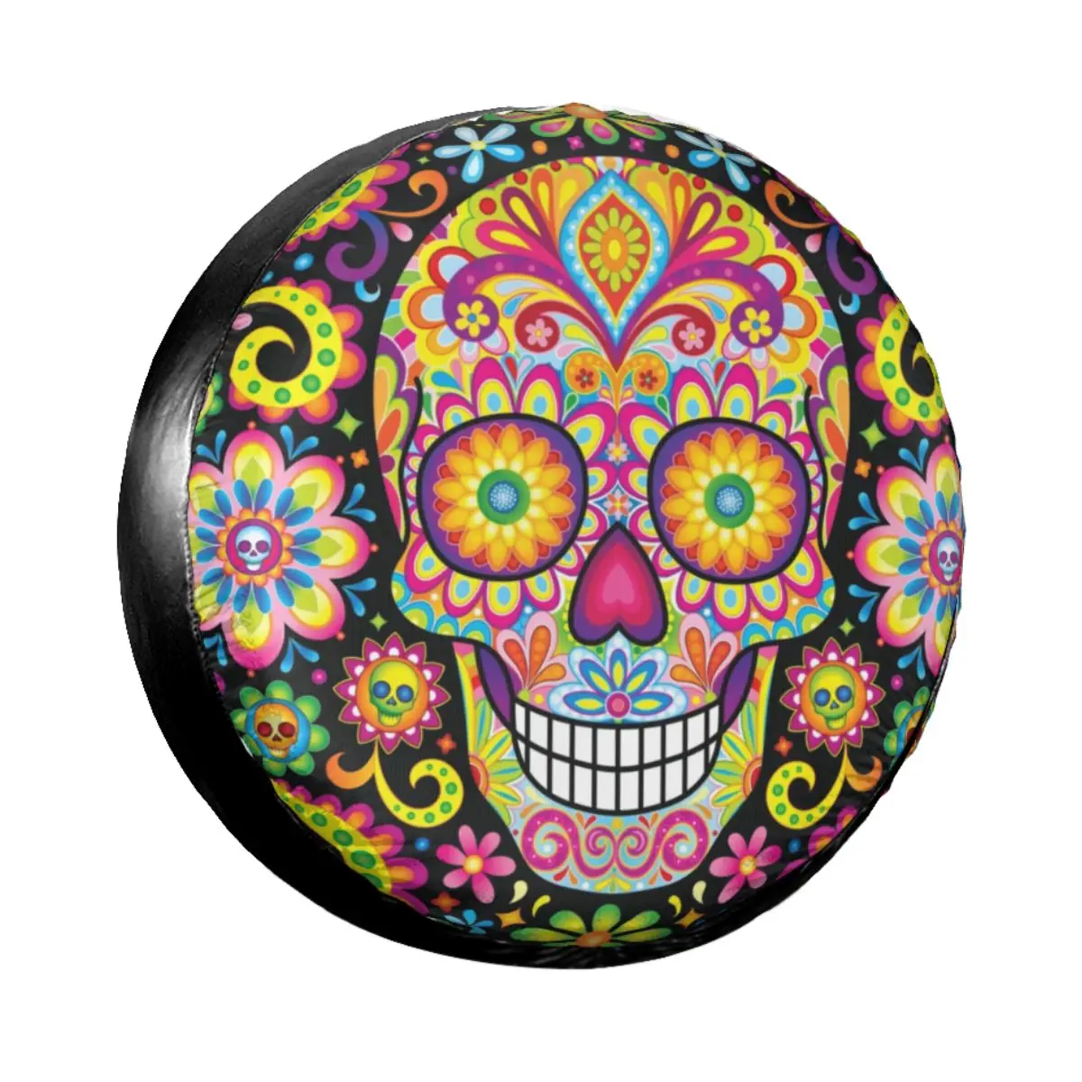 Sugar Skull Day Of The Dead Art Spare Tire Cover for Jeep Pajero Halloween Catholic Floral Car Wheel Covers 14