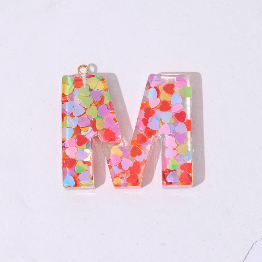 diy pink Heart sequin letter pendant resin drop glue English letter key chain accessories bag pendant