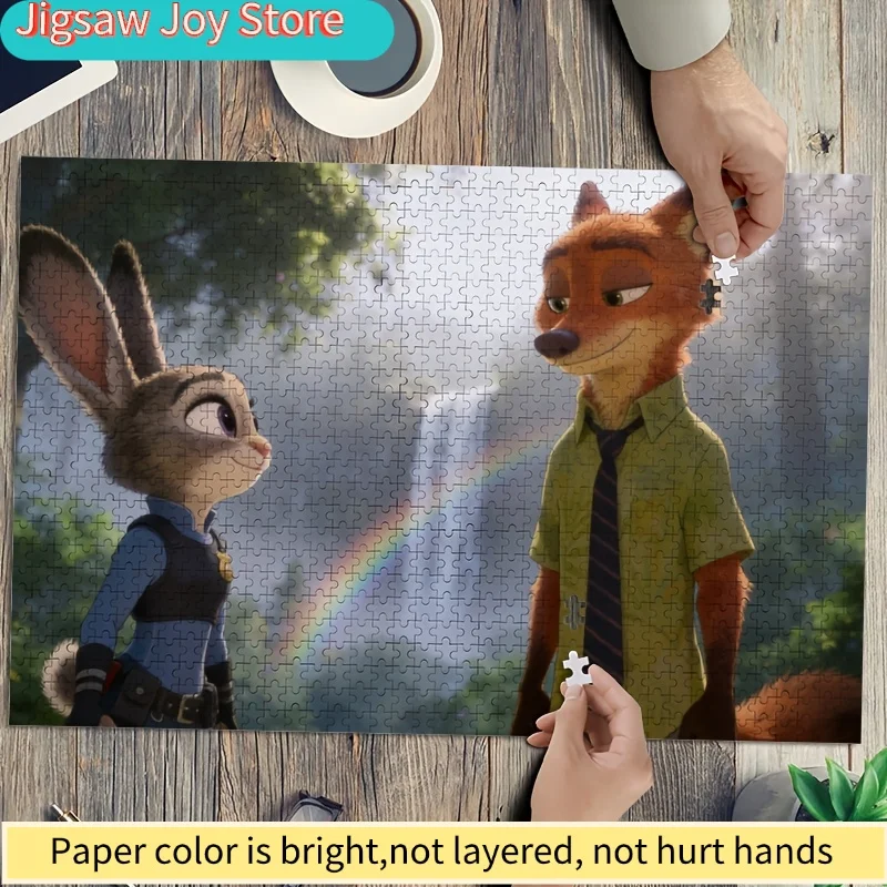 Puzzle da 1000 pezzi Disney Zootopia Judy Hopps e Nick Wilde con poster |   Rompicapo ad alta difficoltà, per adulti, regalo di compleanno, creativo