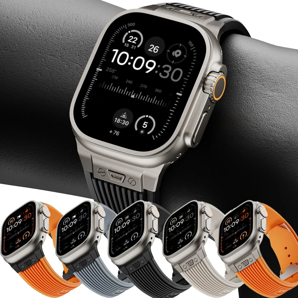

Silicone Band For Apple Watch 42mm 44mm 45mm Stainless Steel Connector Strap For Apple Watch Ultra 2 49mm Wristband Accessories