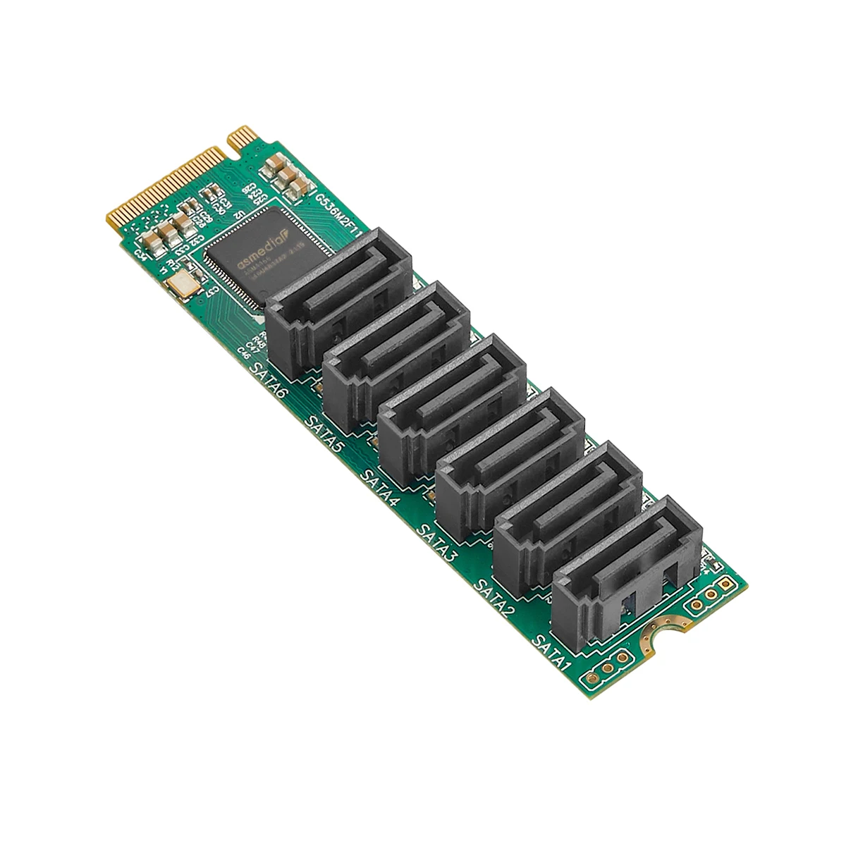 IOCREST M.2 (PCIe 3.0) to 6 Ports SATA III 6G SSD Adapter with 3 SATAIII Cable PCIe Gen3x2 Non-RAID Asmedia 1166 Chip