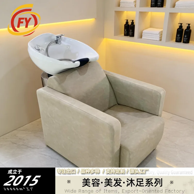High-end double black shampoo bed, hair salon and bea uty salon special flush bed with ceramic basin.