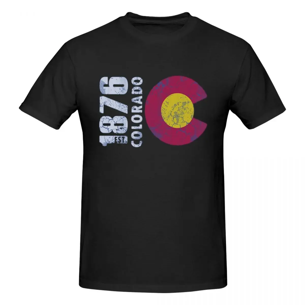 1876 Colorado Vintage Fade Men T-Shirt Funny Plus Size T Shirts Men's Round Neck Cotton Tees Short Summer Male