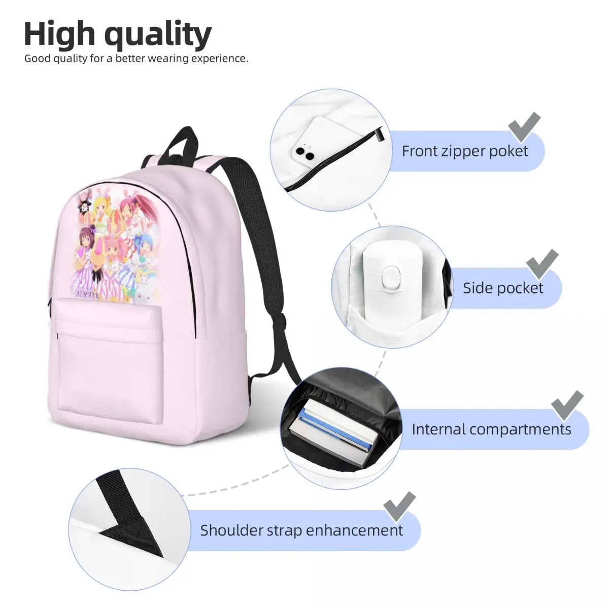 Puella Magi Madoka Magica Rucksack für Jungen Mädchen Kinder Schüler Schule Bücher tasche Cartoon Daypack Vorschule Primary Bag Wandern