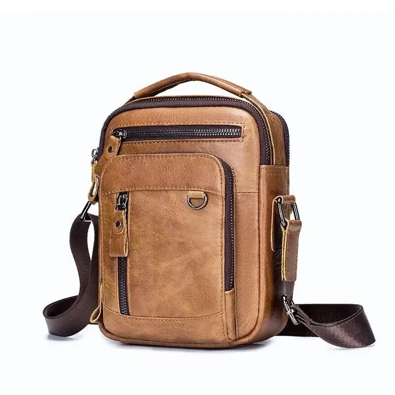 Bolso de hombro de cuero genuino para hombre, bandolera pequeña de diseñador