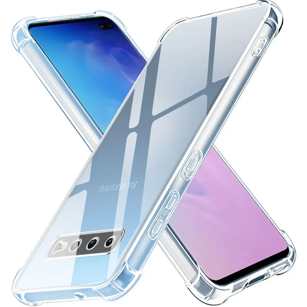 삼성 S10 Plus s10 용 전화 케이스 삼성 갤럭시 S10 용 5G 충격 방지 케이스 투명 소프트 실리콘 뒷면 커버 Funda 보호