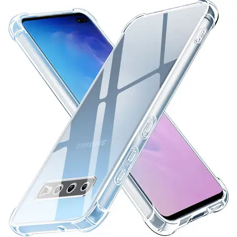 삼성 S10 Plus s10 용 전화 케이스 삼성 갤럭시 S10 용 5G 충격 방지 케이스 투명 소프트 실리콘 뒷면 커버 Funda 보호