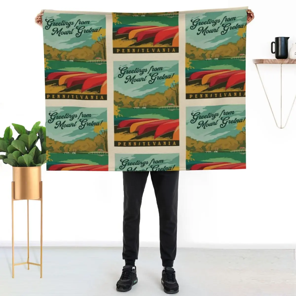 Greetings from Mount Gretna: Canoes at the Lake (2023 Limited Edition) Throw Blanket Hair Flannels Sofas Hairys Blankets